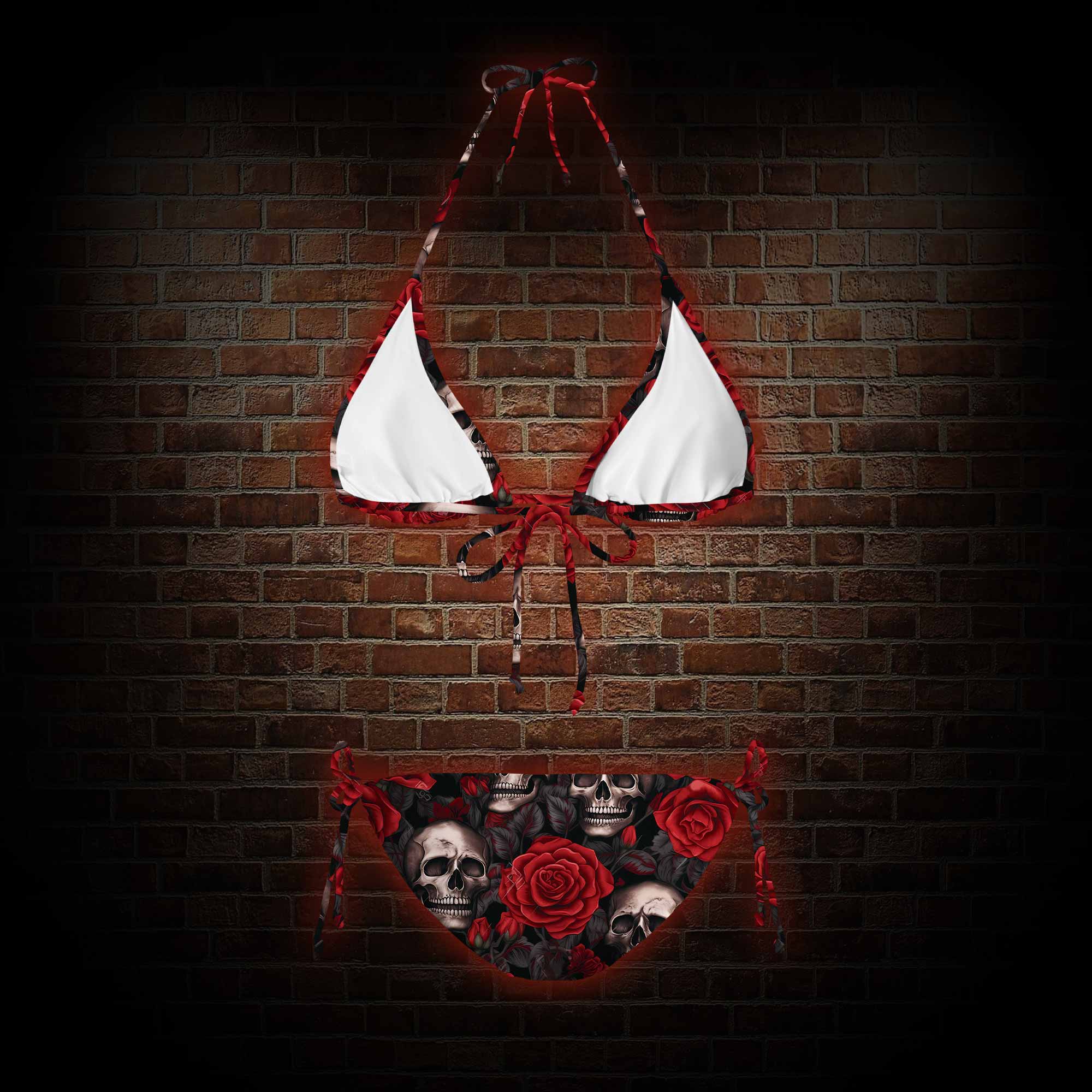 Skull and Roses Women's Adjustable Tie-Strap Bikini