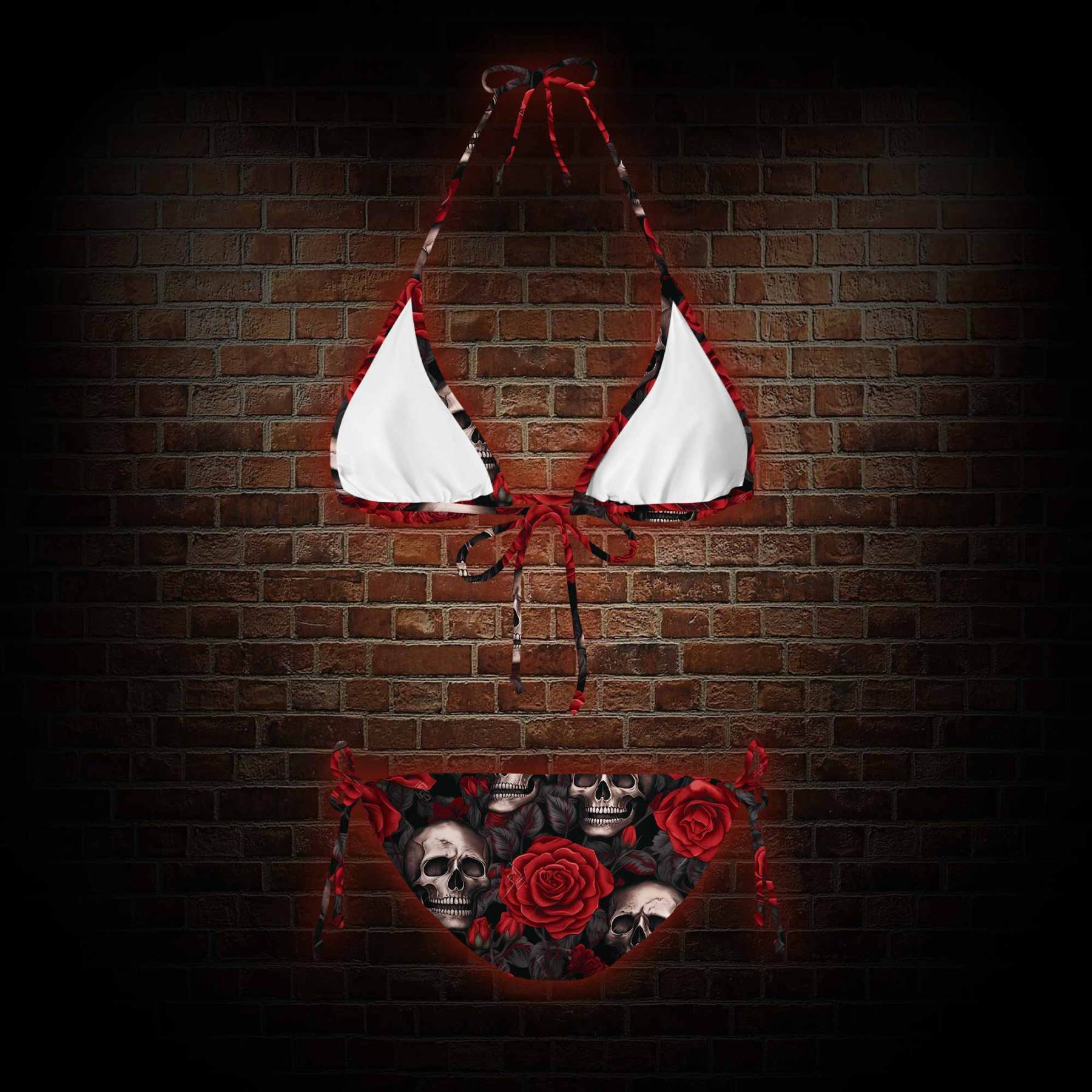 Skull and Roses Women's Adjustable Tie-Strap Bikini