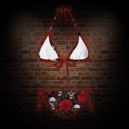 Skull and Roses Women's Adjustable Tie-Strap Bikini