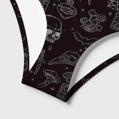 Mystical Symbols and Skulls Women's Adjustable Tie-Strap Bikini