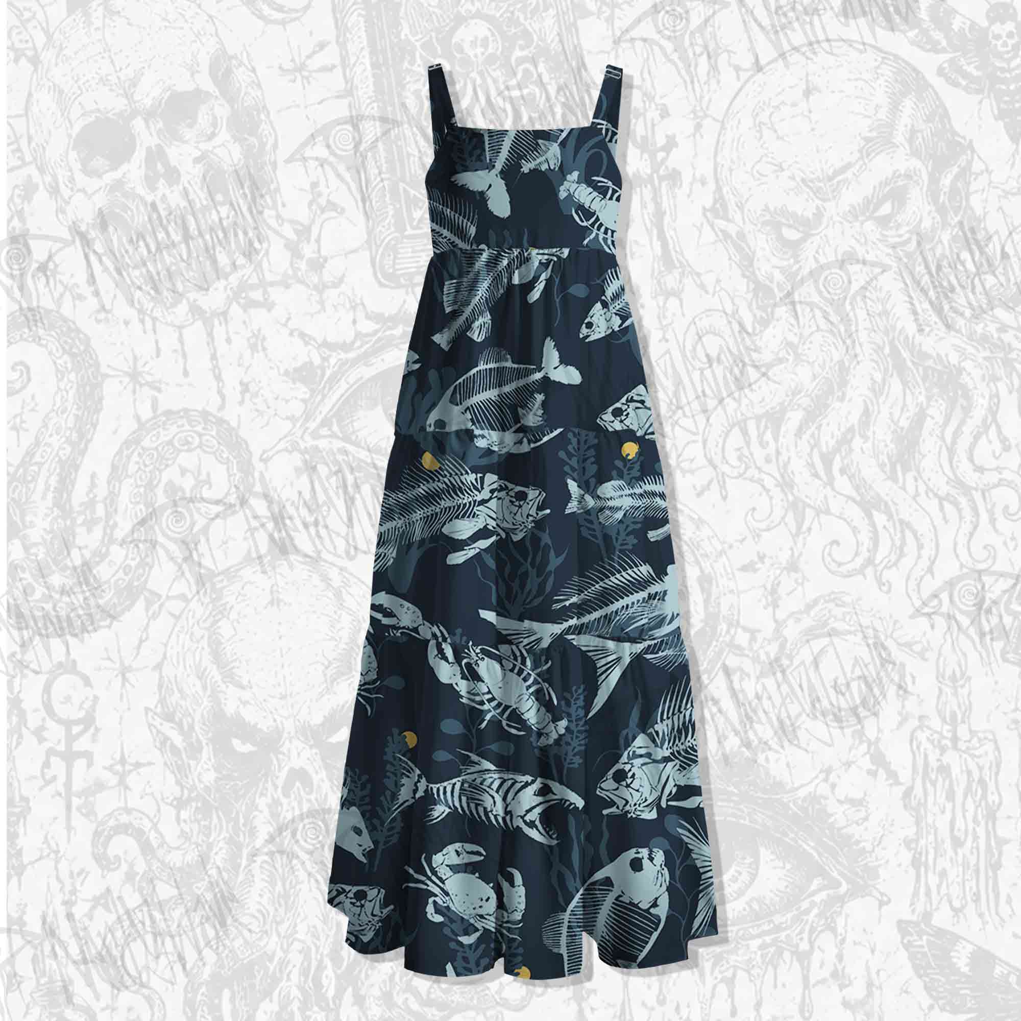 Fish bones Spaghetti Strap Long Dress