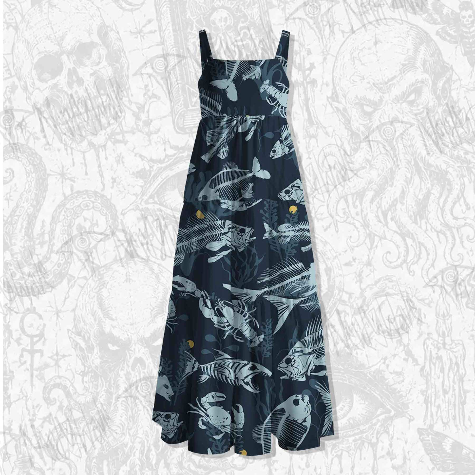 Fish bones Spaghetti Strap Long Dress