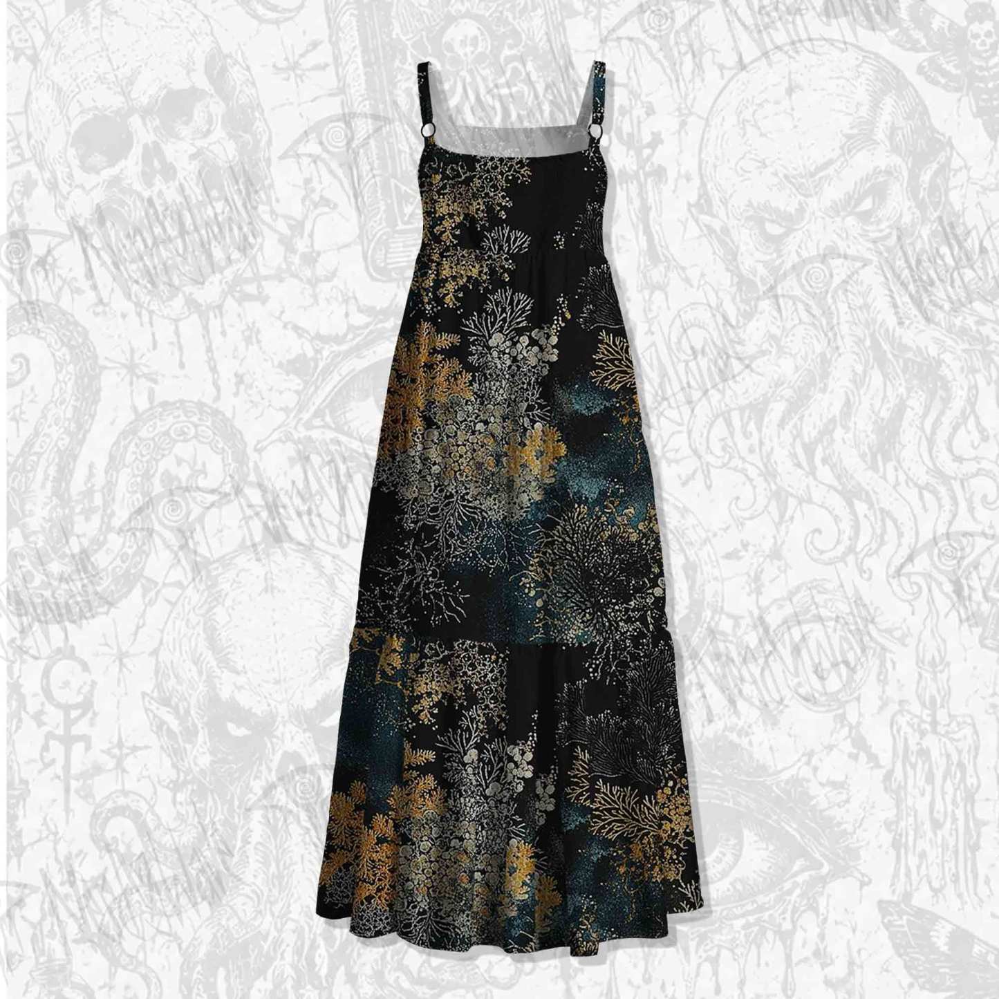 Overlooking the Dark Forest Spaghetti Strap Long Dress