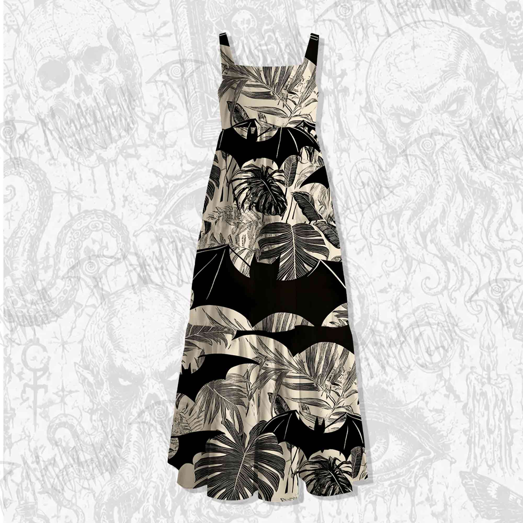 Bats in the Jungle Spaghetti Strap Long Dress