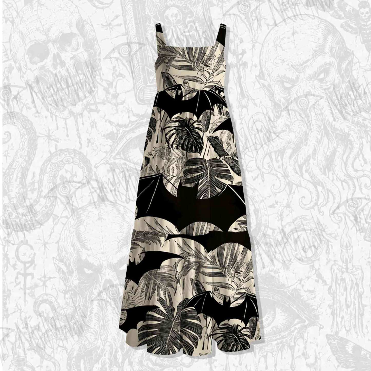 Bats in the Jungle Spaghetti Strap Long Dress