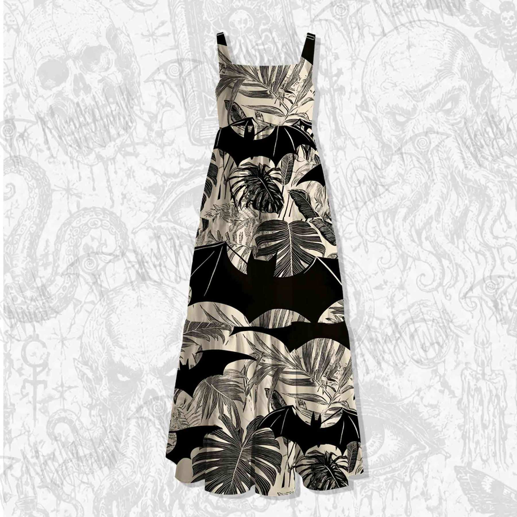 Bats in the Jungle Spaghetti Strap Long Dress