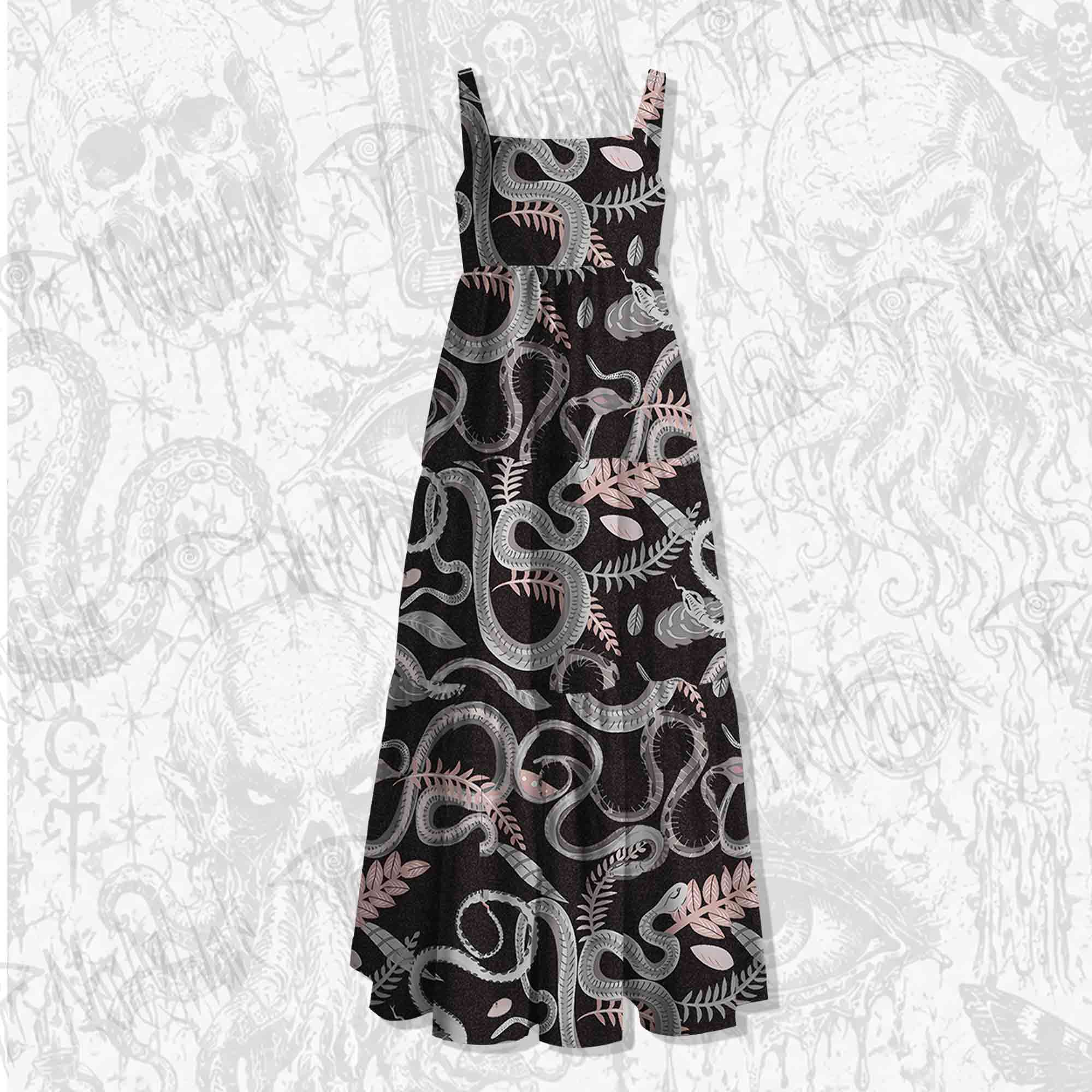 Snakes and Flowers Spaghetti Strap Long Dress