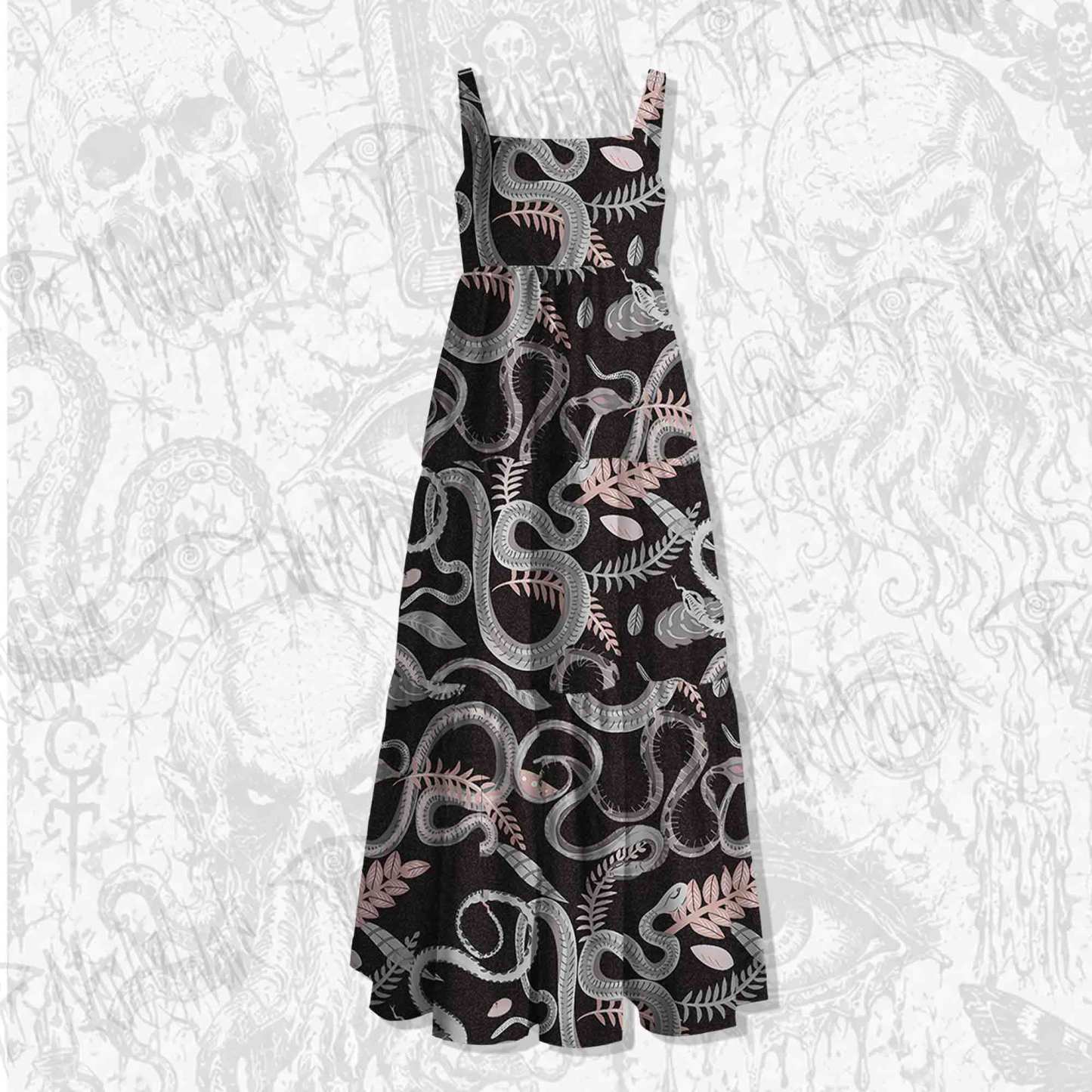 Snakes and Flowers Spaghetti Strap Long Dress