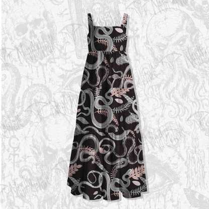 Snakes and Flowers Spaghetti Strap Long Dress