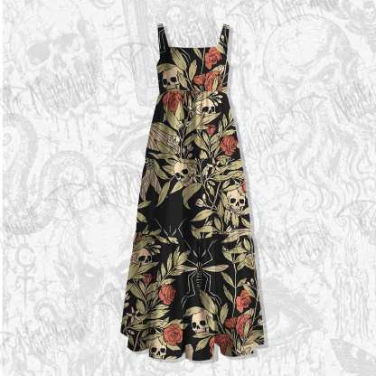 Skull and Flying Fish Spaghetti Strap Long Dress