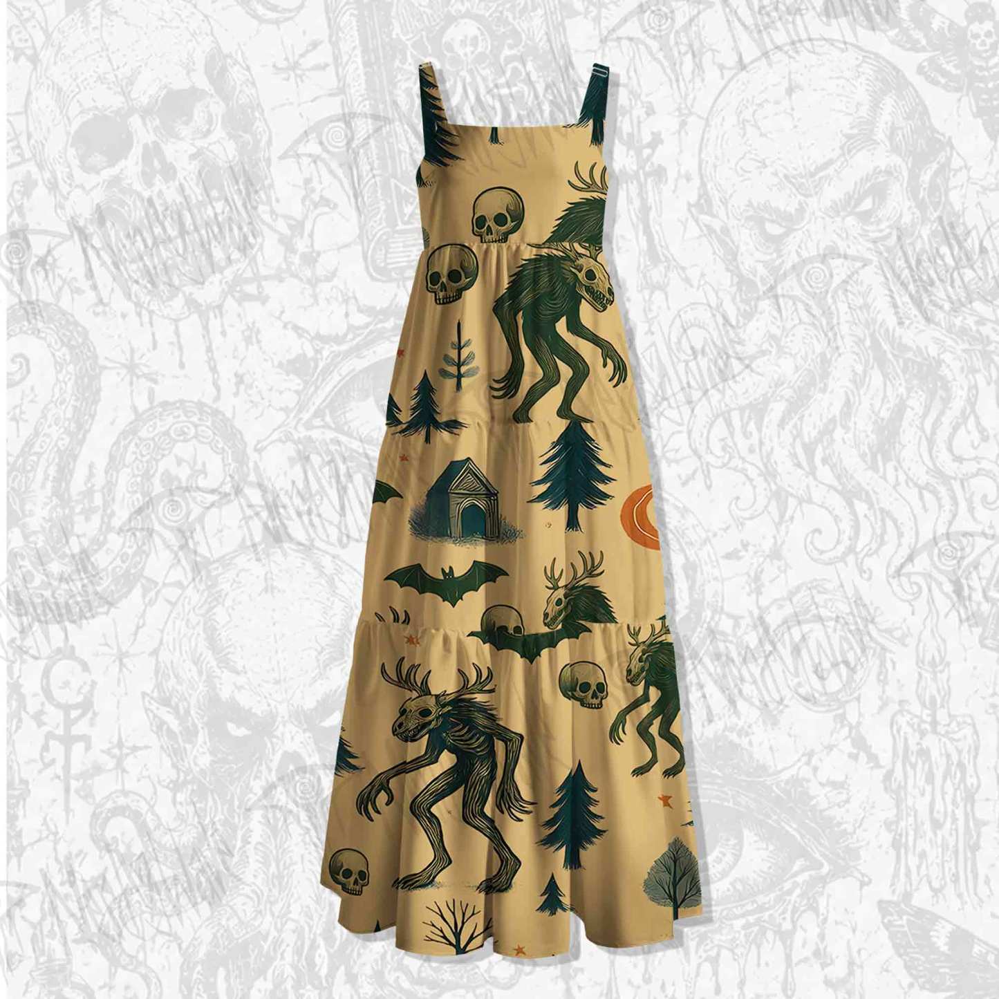 Wendigo in the Forest Spaghetti Strap Long Dress