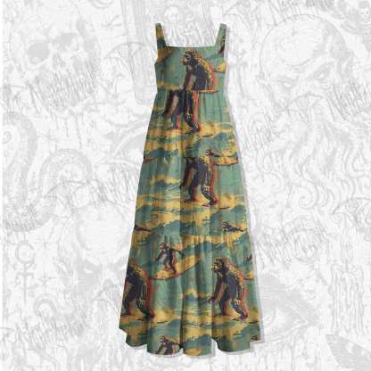 Bigfoot Surfing Spaghetti Strap Long Dress