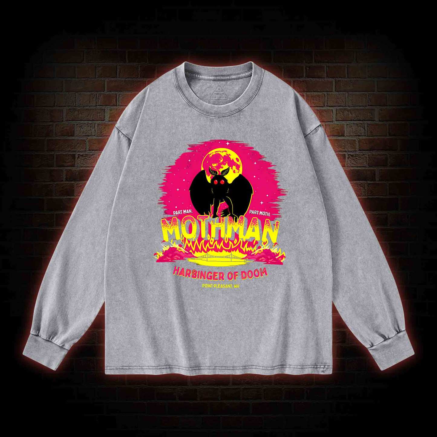 Mothman Harbinger of Doom Washed Long-Sleeve T-shirt