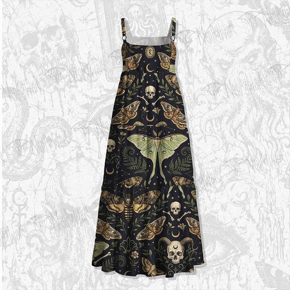 Mystical Moth Wide Straps Maxi Dress