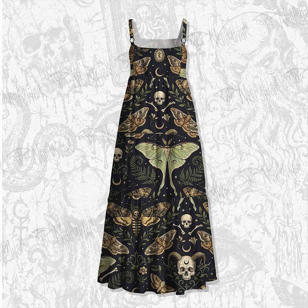 Mystical Moth Wide Straps Maxi Dress
