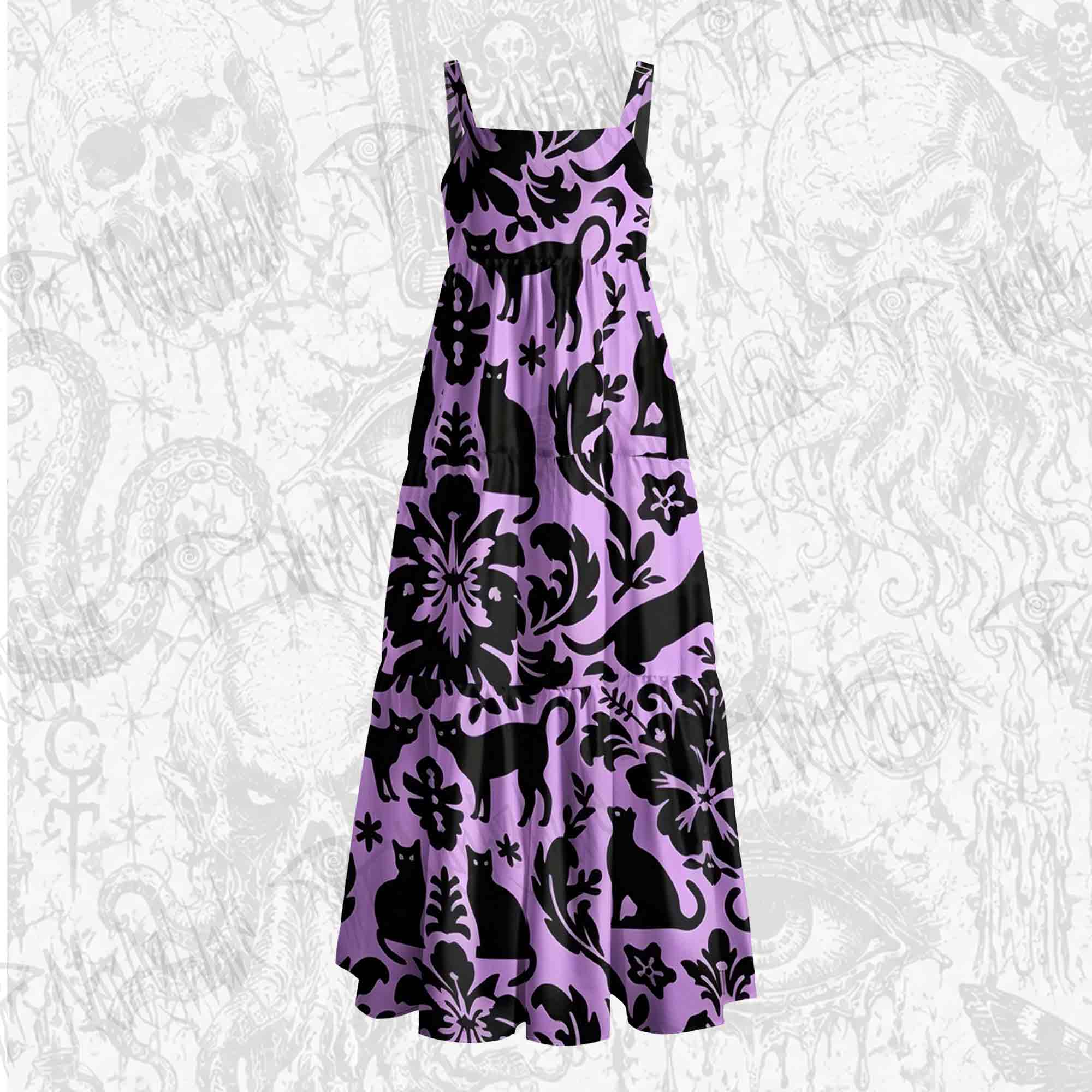 Mystic Felines Wide Straps Maxi Dress