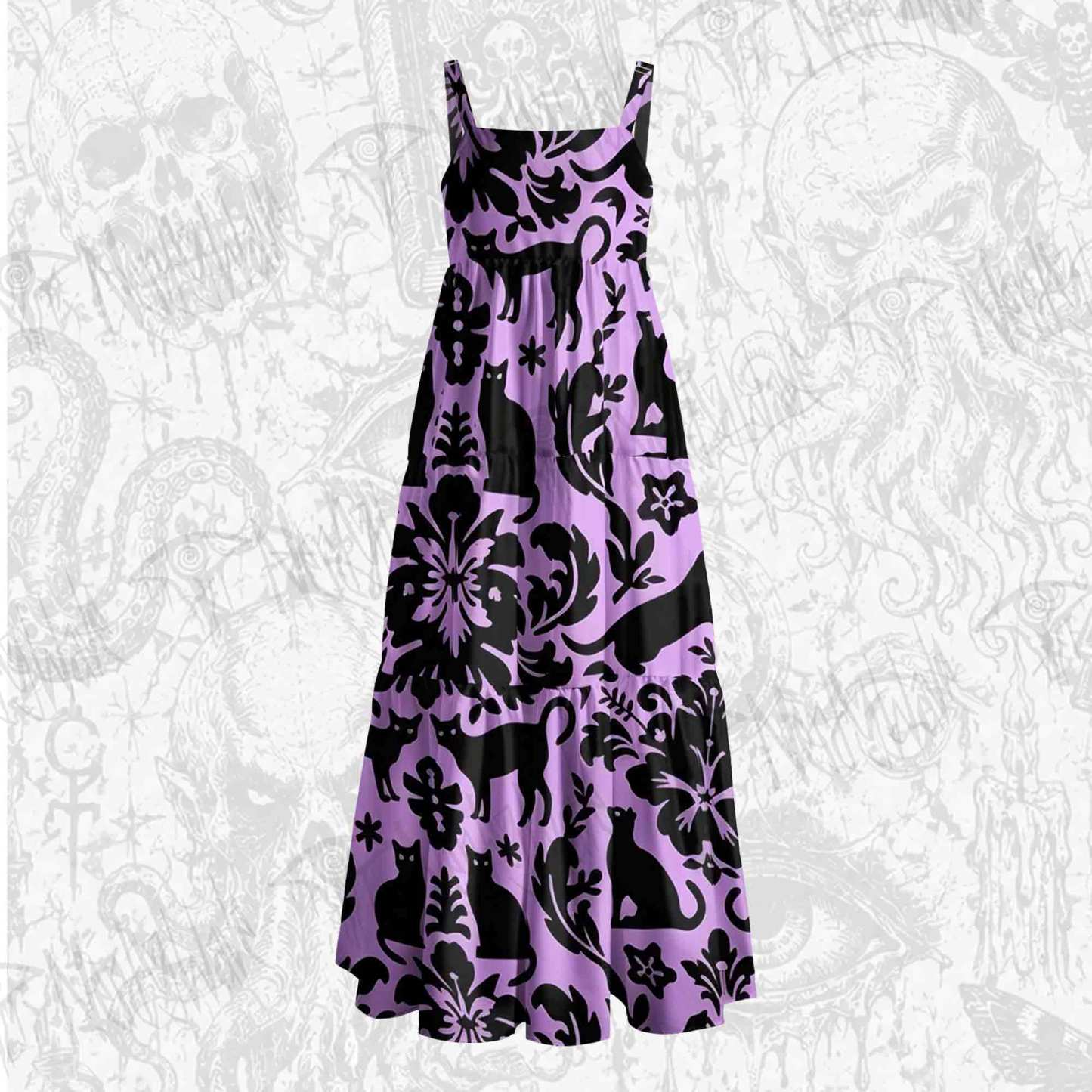 Mystic Felines Wide Straps Maxi Dress