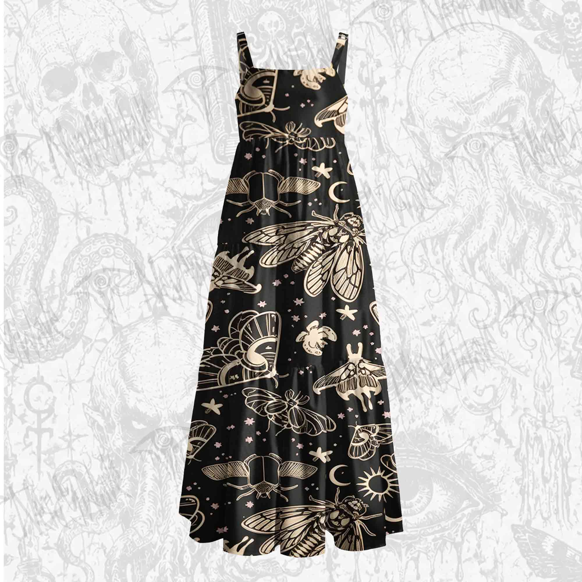 Golden Metamorphosis Wide Straps Maxi Dress