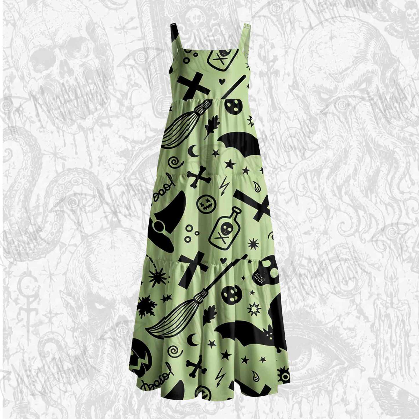 Spooky Scribbles Wide Straps Maxi Dress