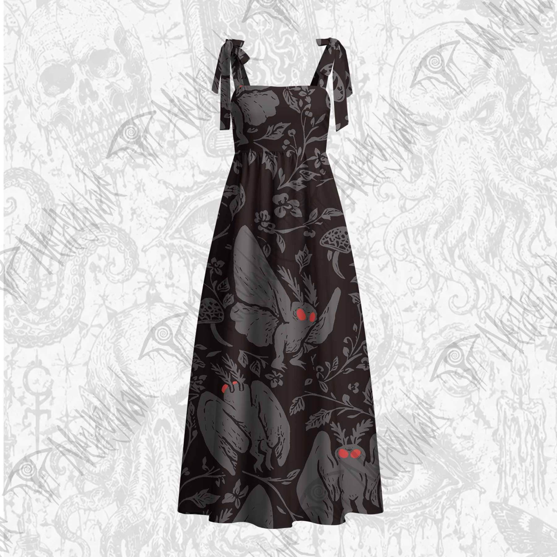 Mothman in the Jungle Tie Shoulder Maxi Dress