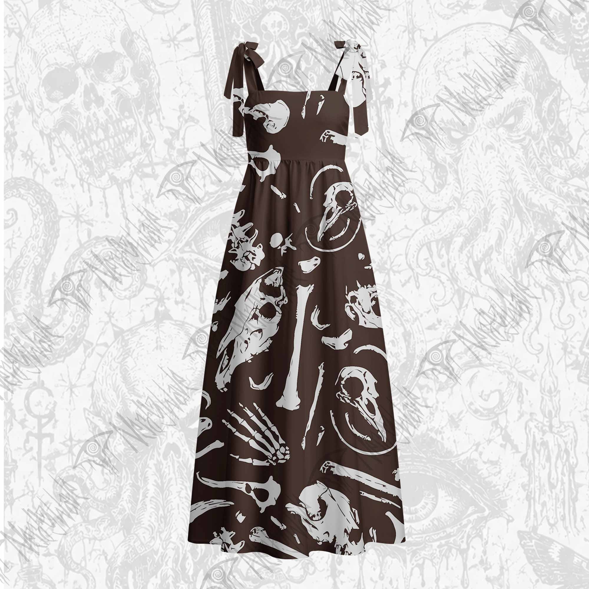 Dinosaur Fossils Tie Shoulder Maxi Dress