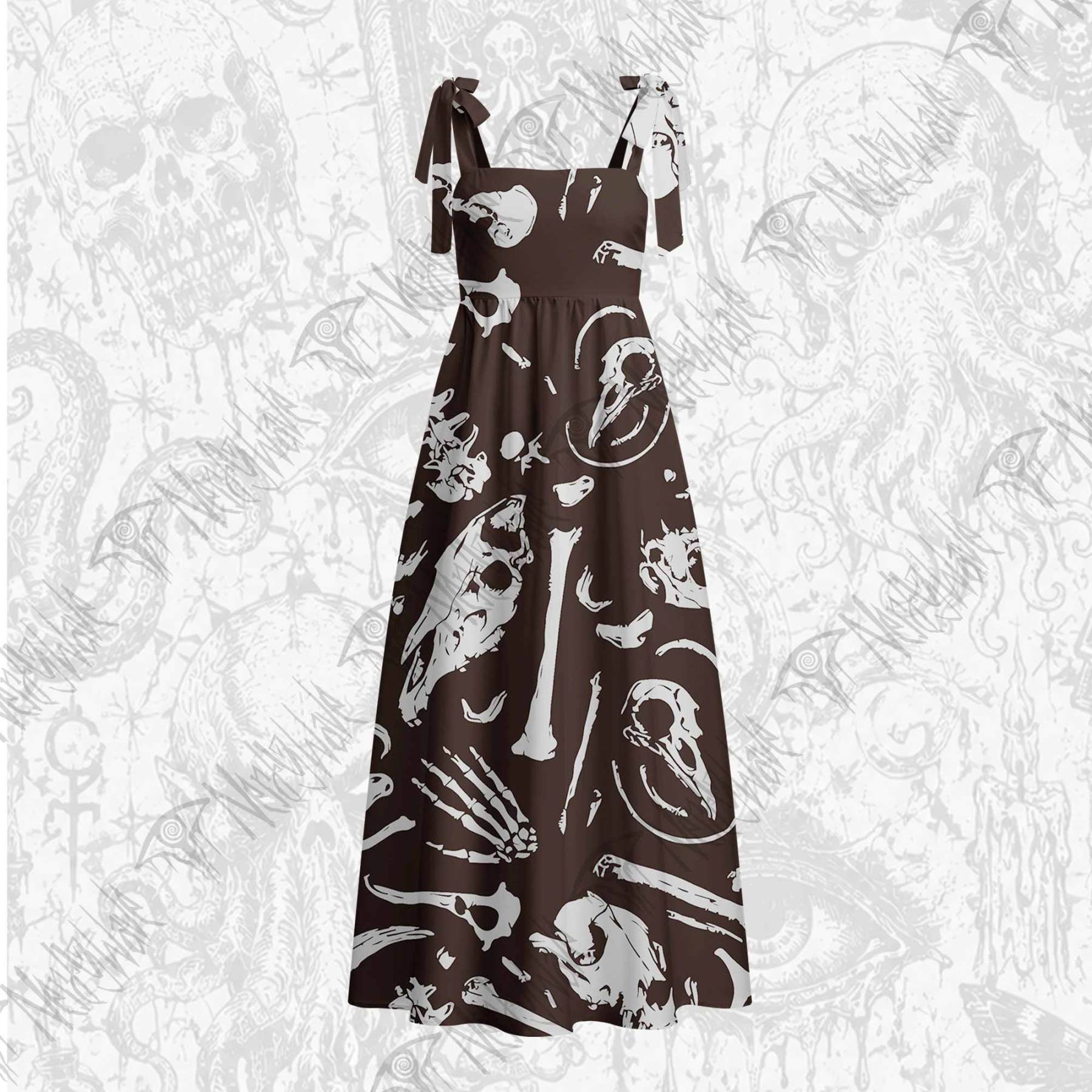 Dinosaur Fossils Tie Shoulder Maxi Dress