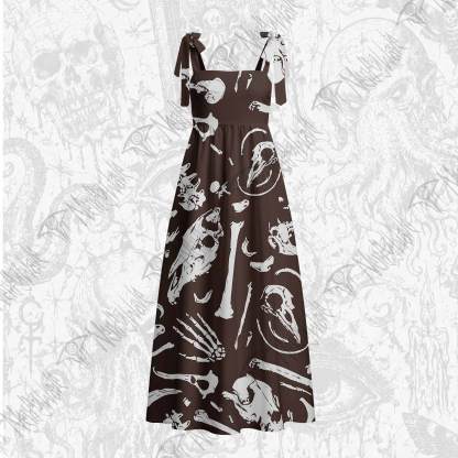 Dinosaur Fossils Tie Shoulder Maxi Dress