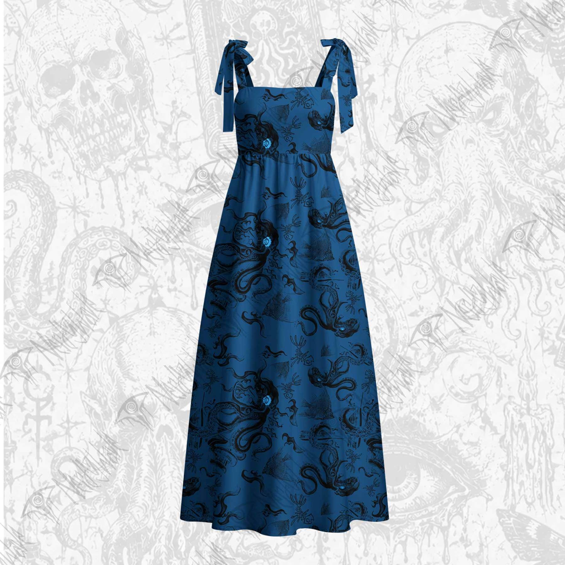 Deep Sea Monster Tie Shoulder Maxi Dress