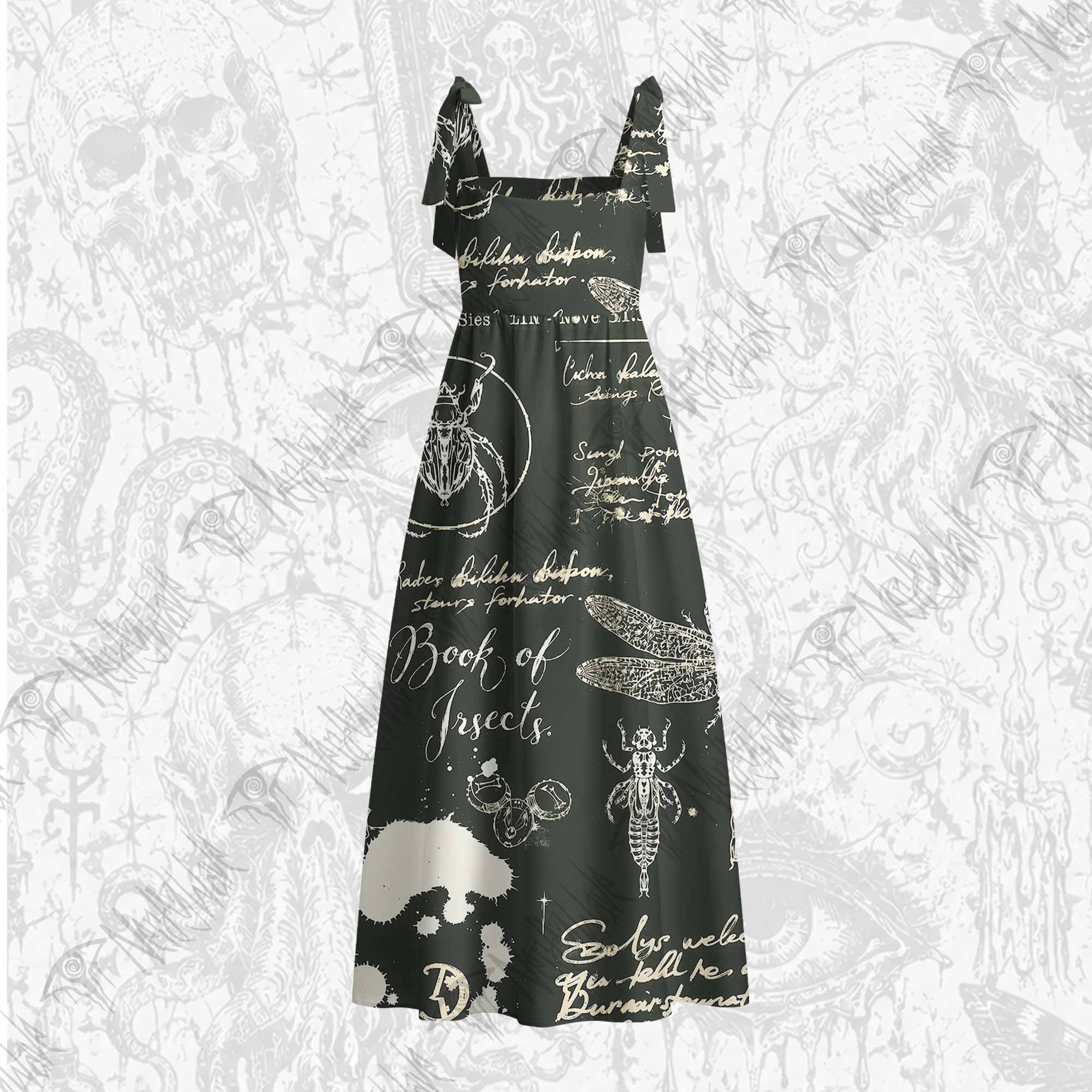 Retro Insects Tie Shoulder Maxi Dress