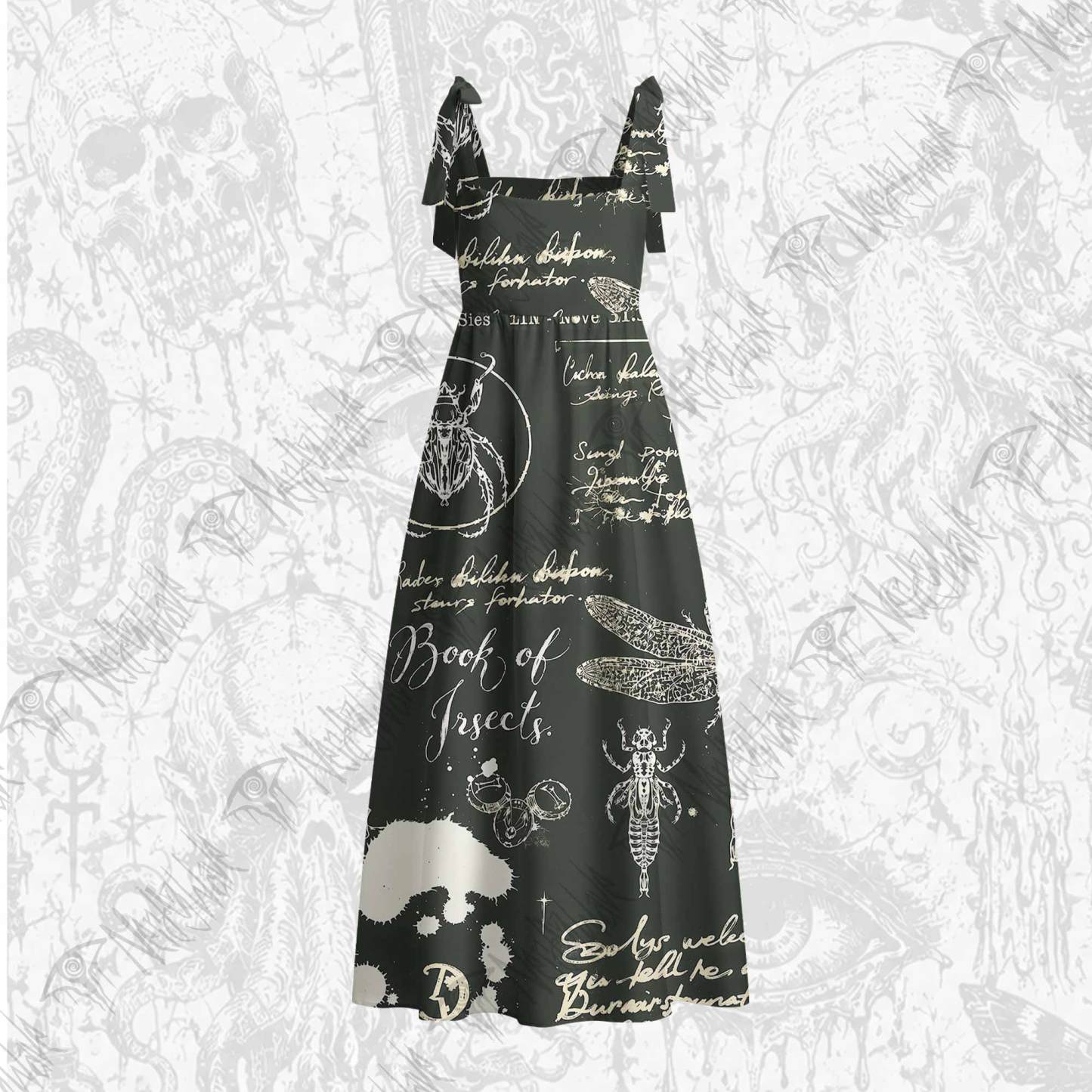 Retro Insects Tie Shoulder Maxi Dress