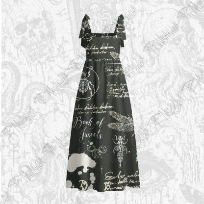 Retro Insects Tie Shoulder Maxi Dress