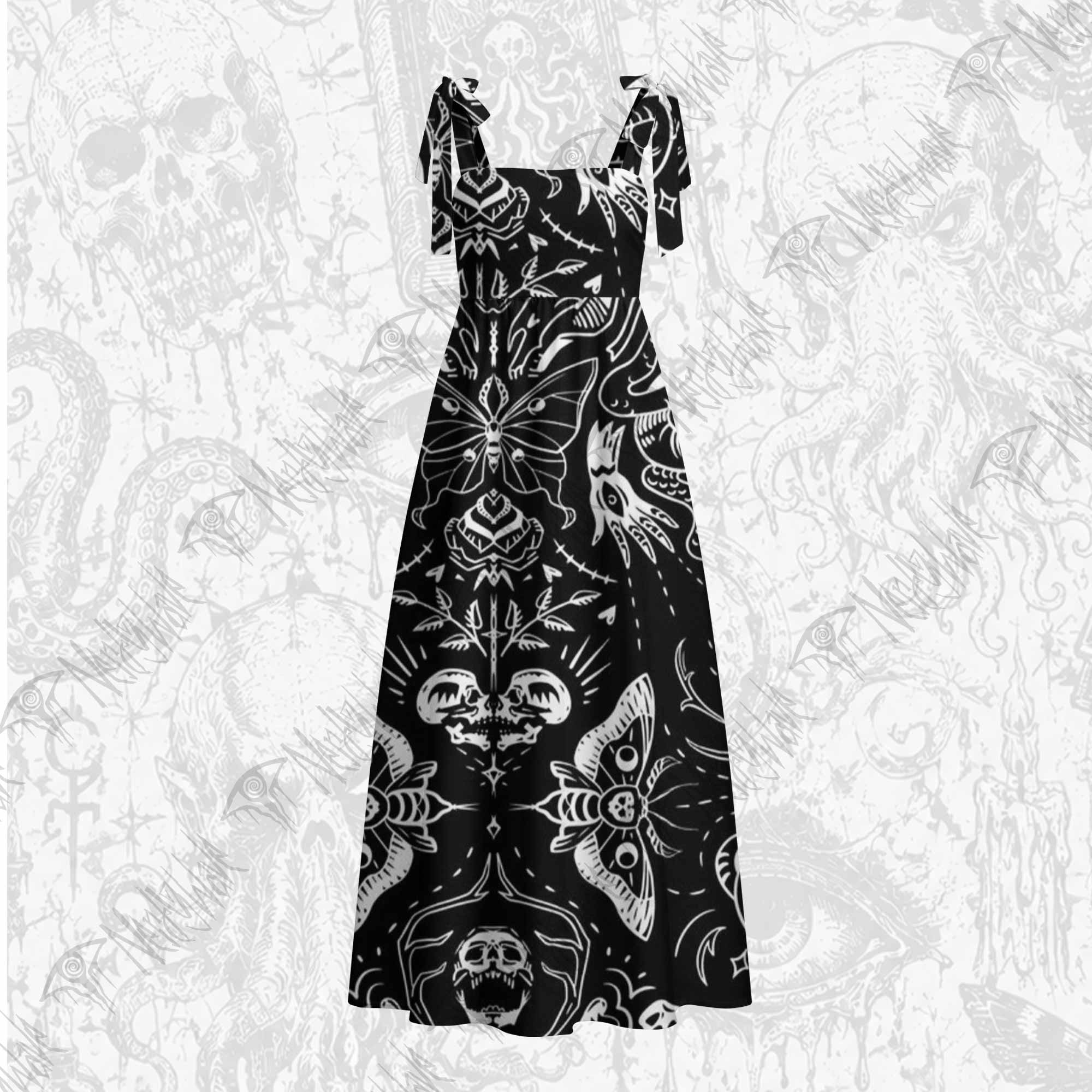Dark Goth Tie Shoulder Maxi Dress