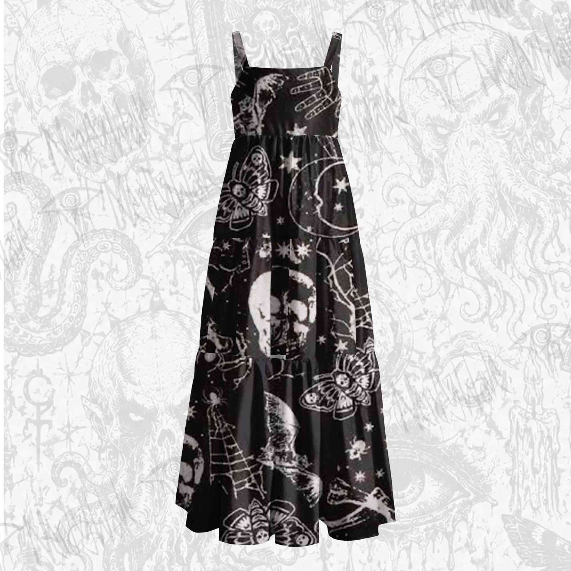 Death's Head Moth Wide Straps Maxi Dress