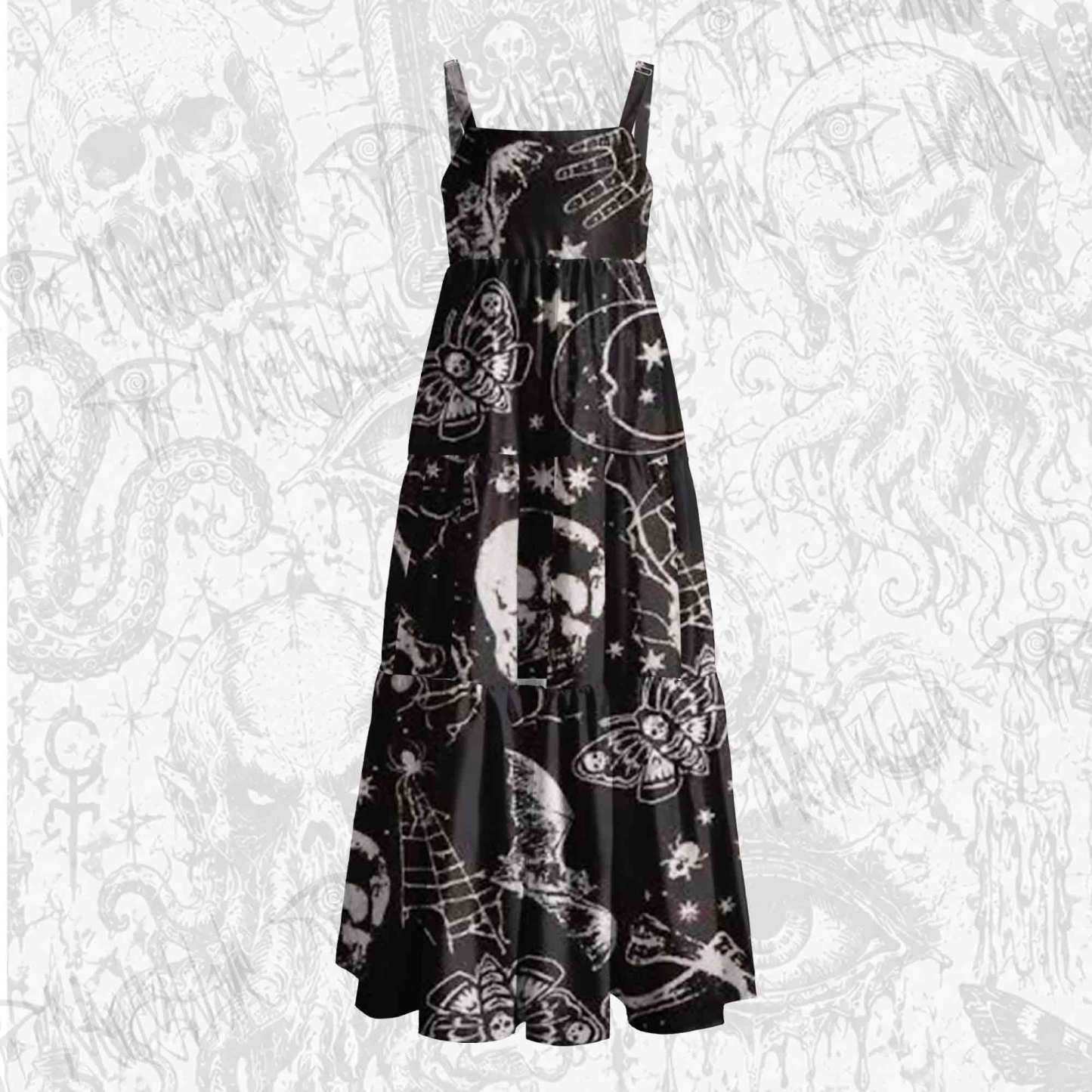 Death's Head Moth Wide Straps Maxi Dress