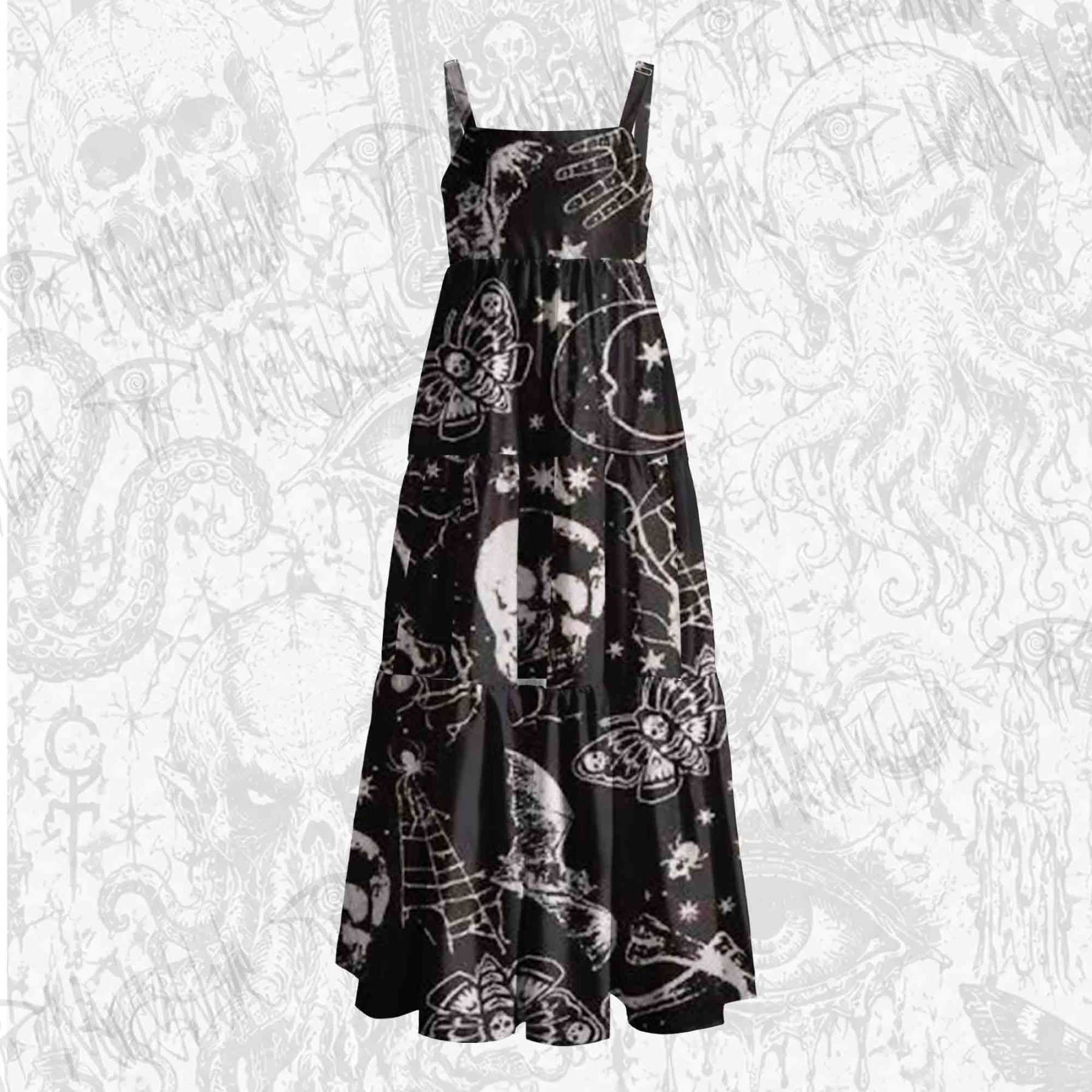 Death's Head Moth Wide Straps Maxi Dress