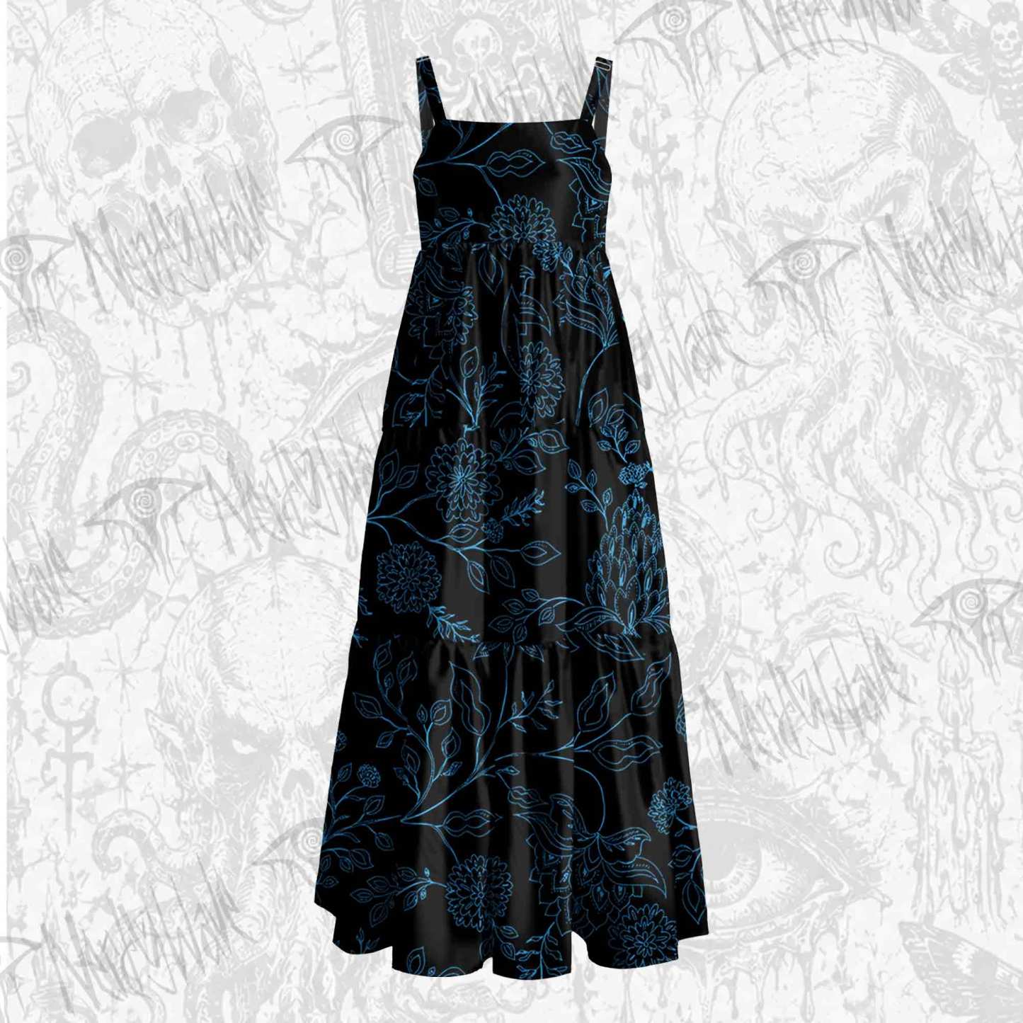 Gothic Botanical Wide Straps Maxi Dress