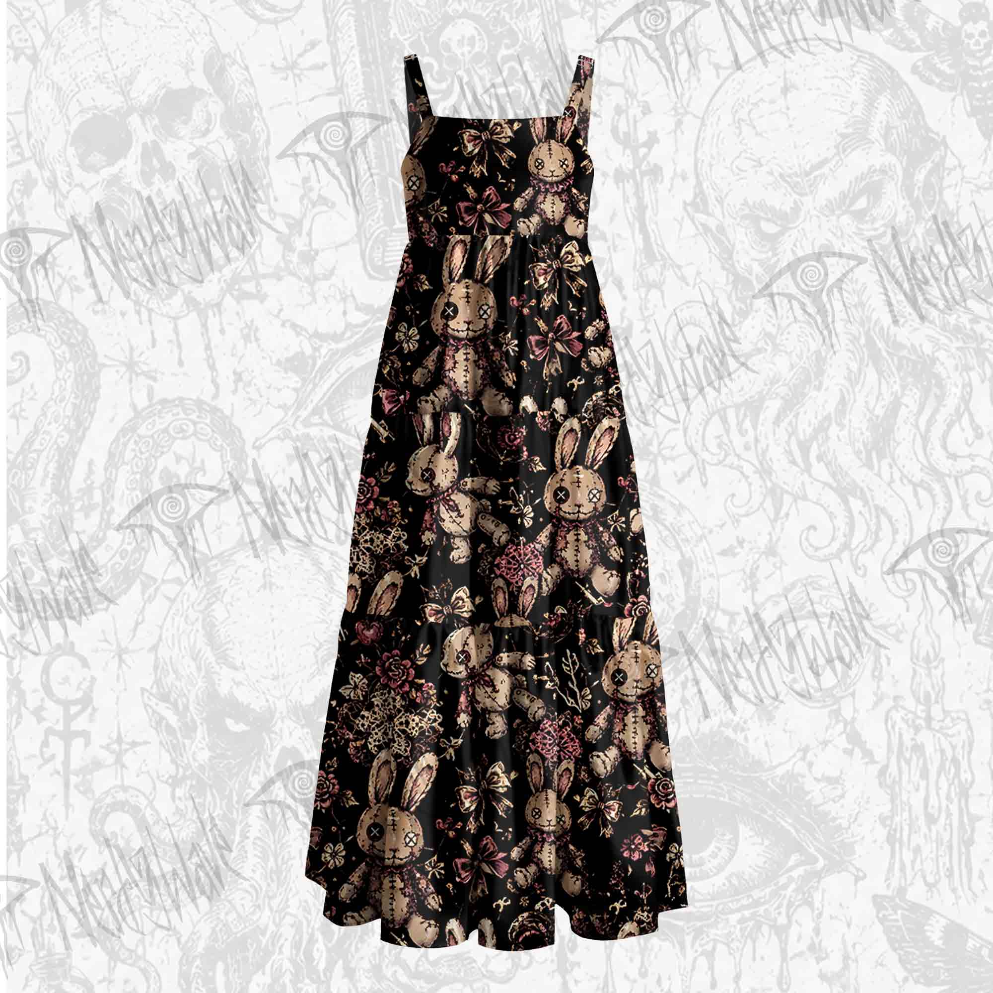 Button Eyes Wide Straps Maxi Dress