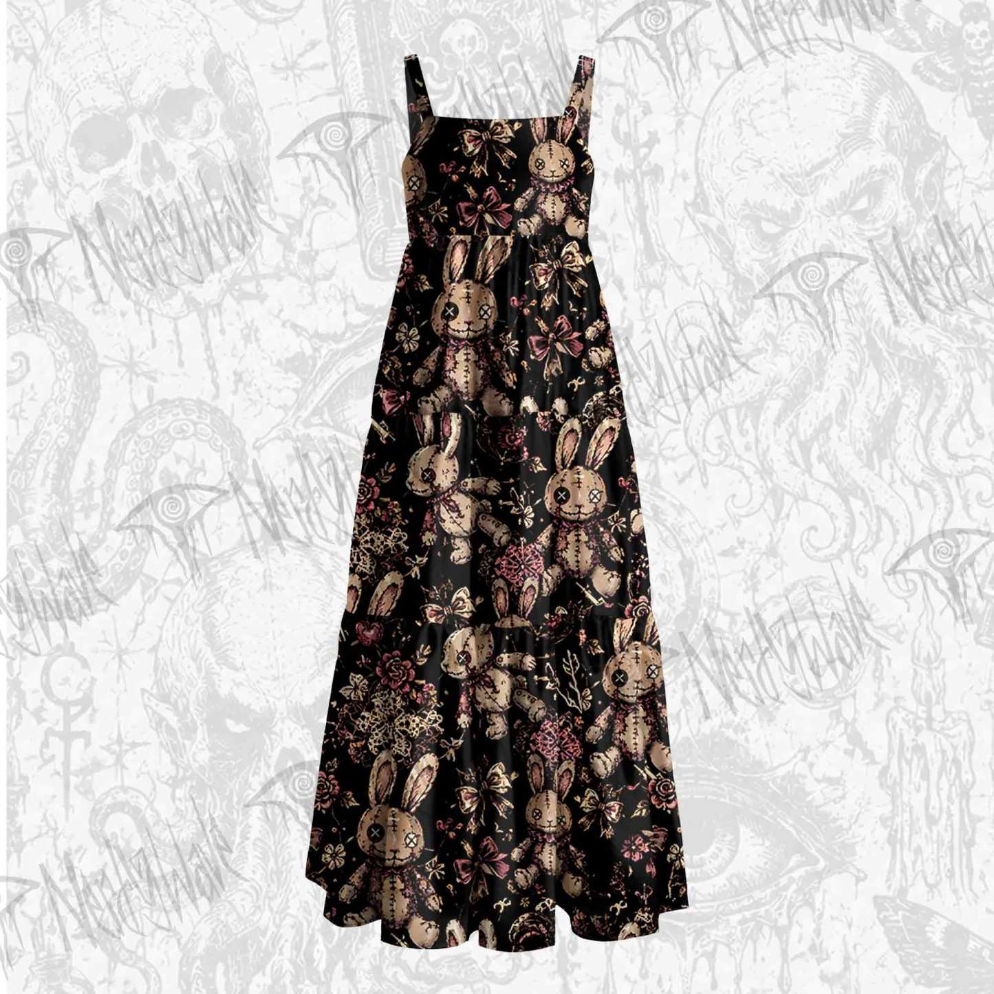 Button Eyes Wide Straps Maxi Dress
