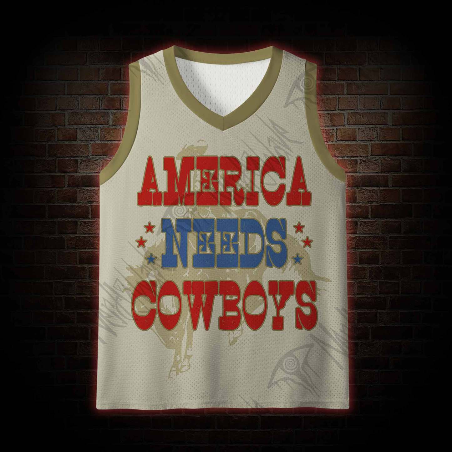 America Needs Cowboys Mesh Jersey Tank Top