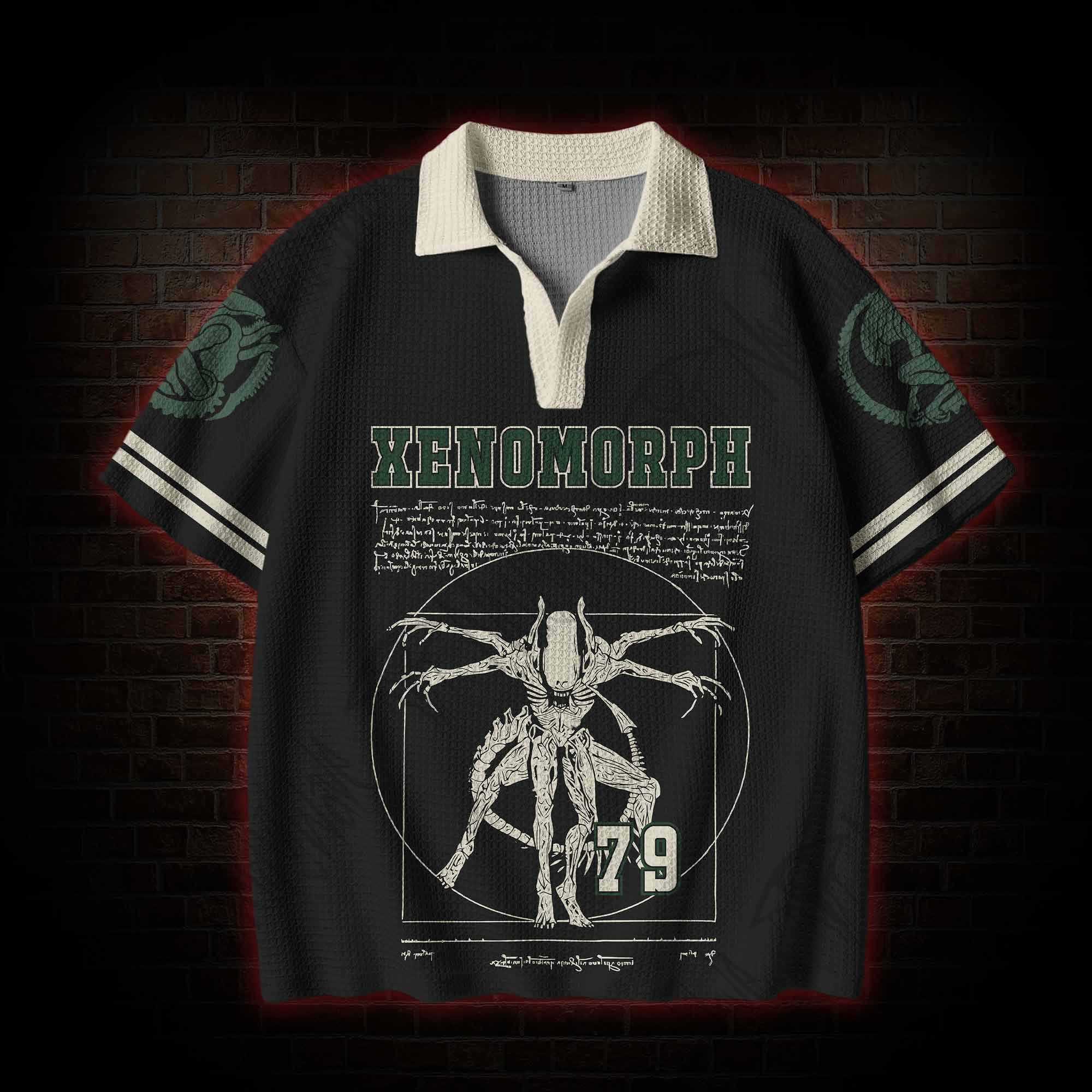 Alien Horror Crochet Knit Polo Shirt