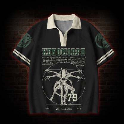 Alien Horror Crochet Knit Polo Shirt