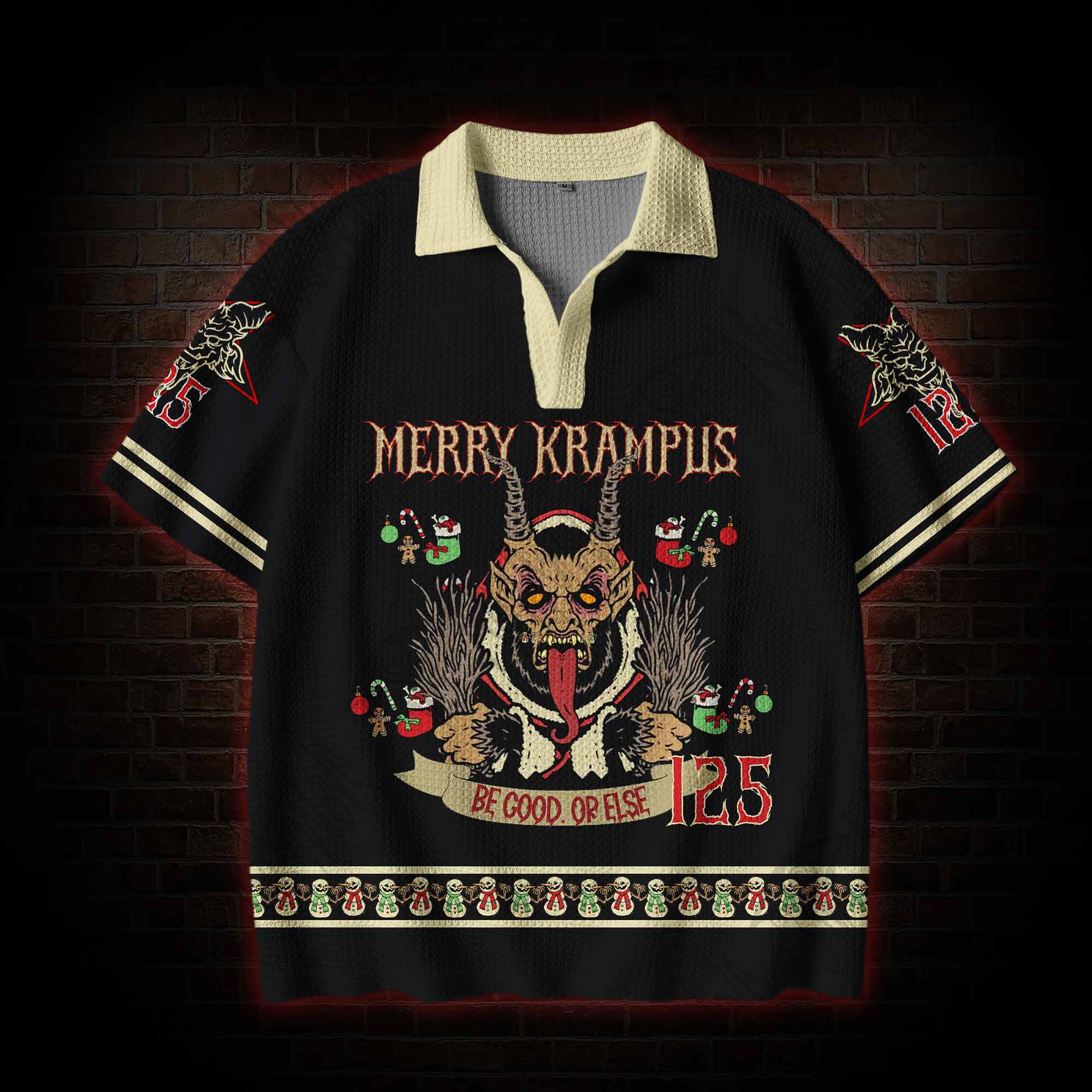 Be Good Or Else Krampus Christmas Crochet Knit Polo Shirt