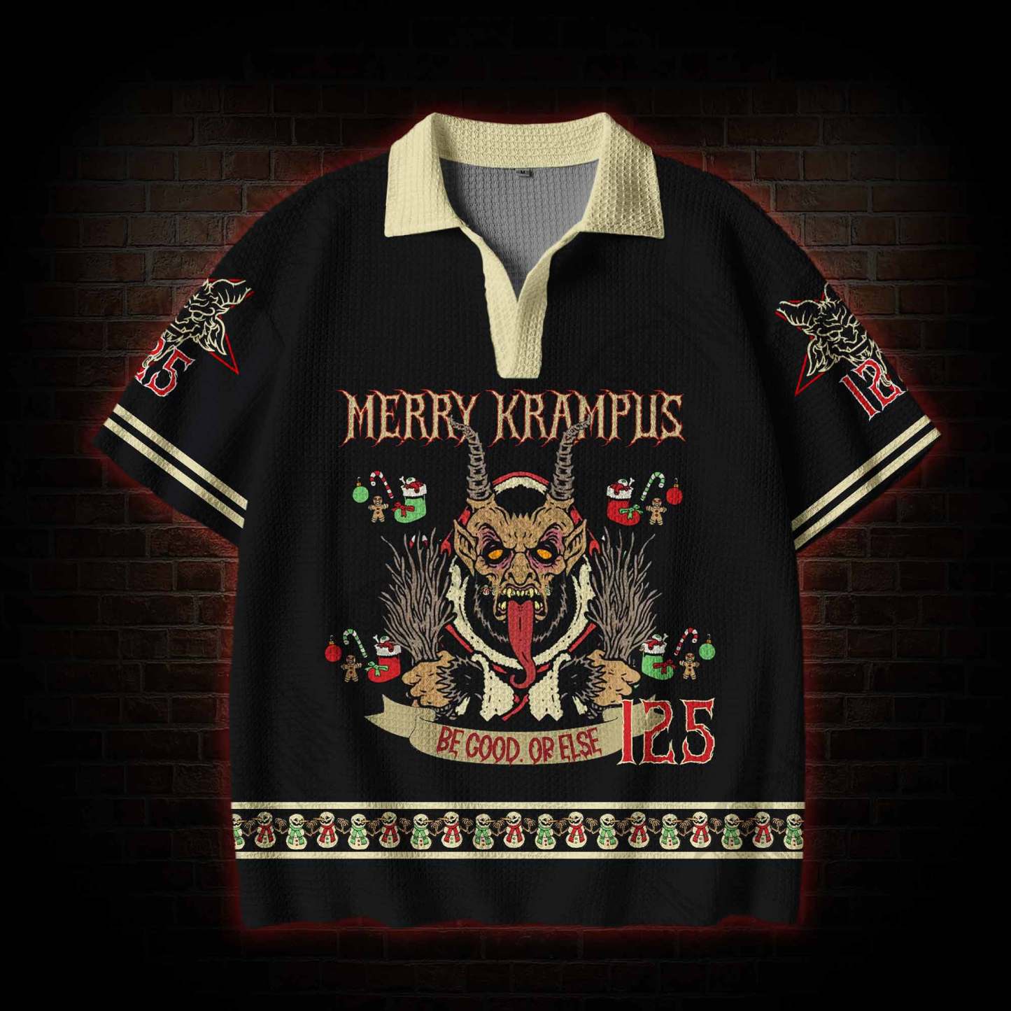 Be Good Or Else Krampus Christmas Crochet Knit Polo Shirt