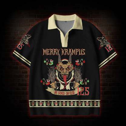 Be Good Or Else Krampus Christmas Crochet Knit Polo Shirt