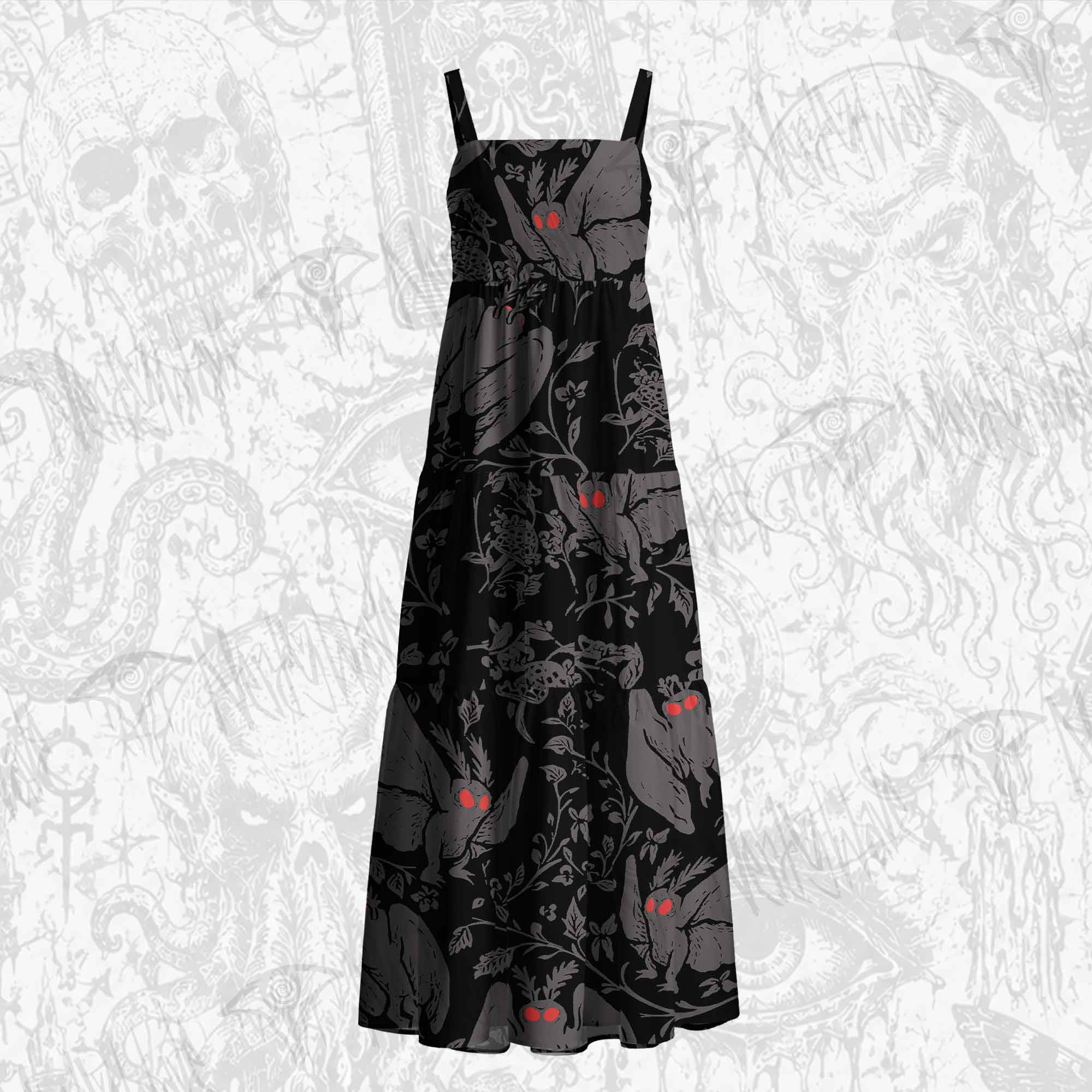 Mothman in the Jungle Cotton Wide Straps Maxi Dress