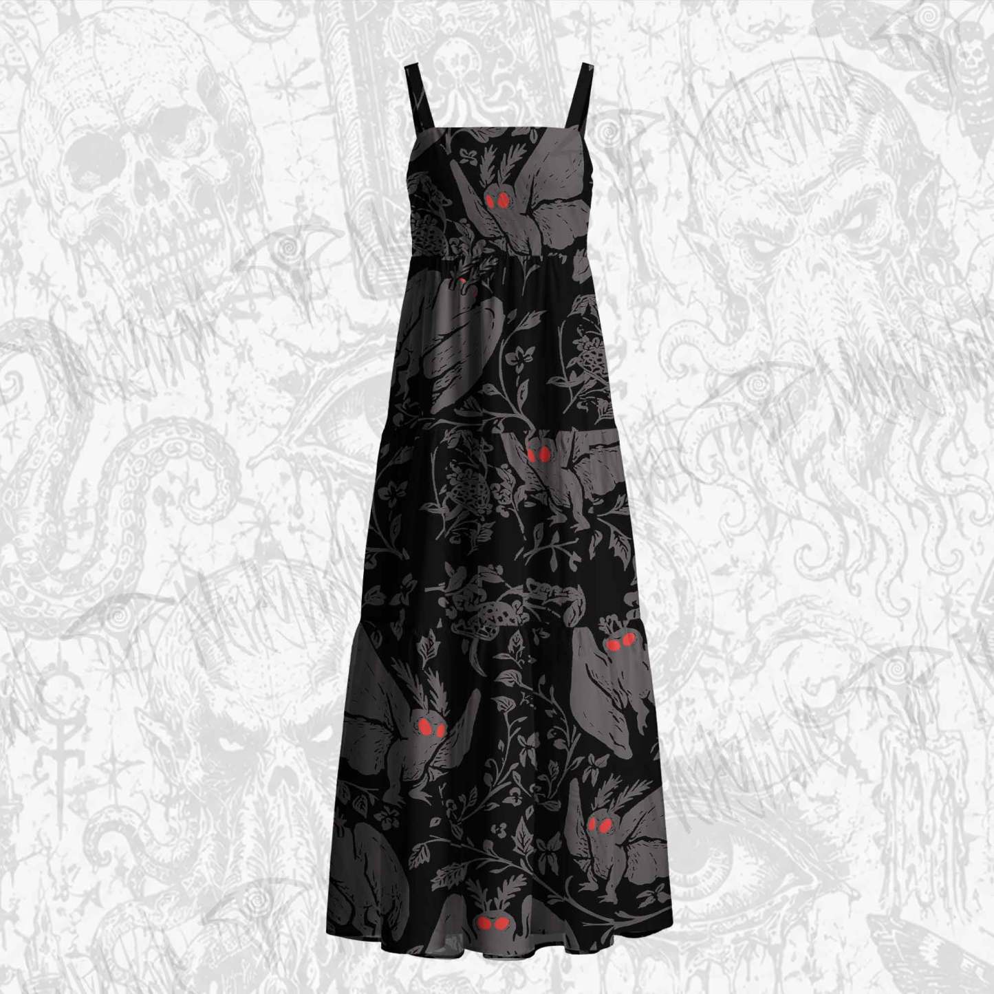 Mothman in the Jungle Cotton Wide Straps Maxi Dress