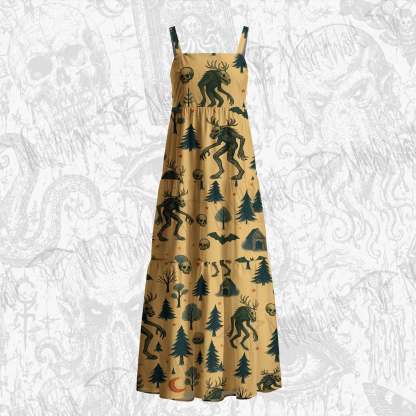 Wendigo in the Forest Cotton Wide Straps Maxi Dress
