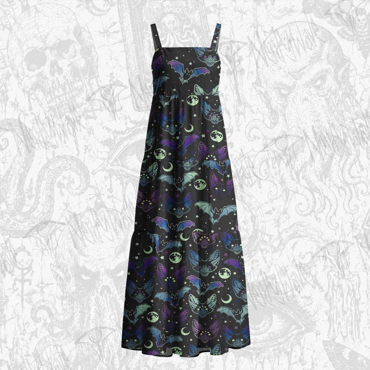 Bats Cotton Wide Straps Maxi Dress