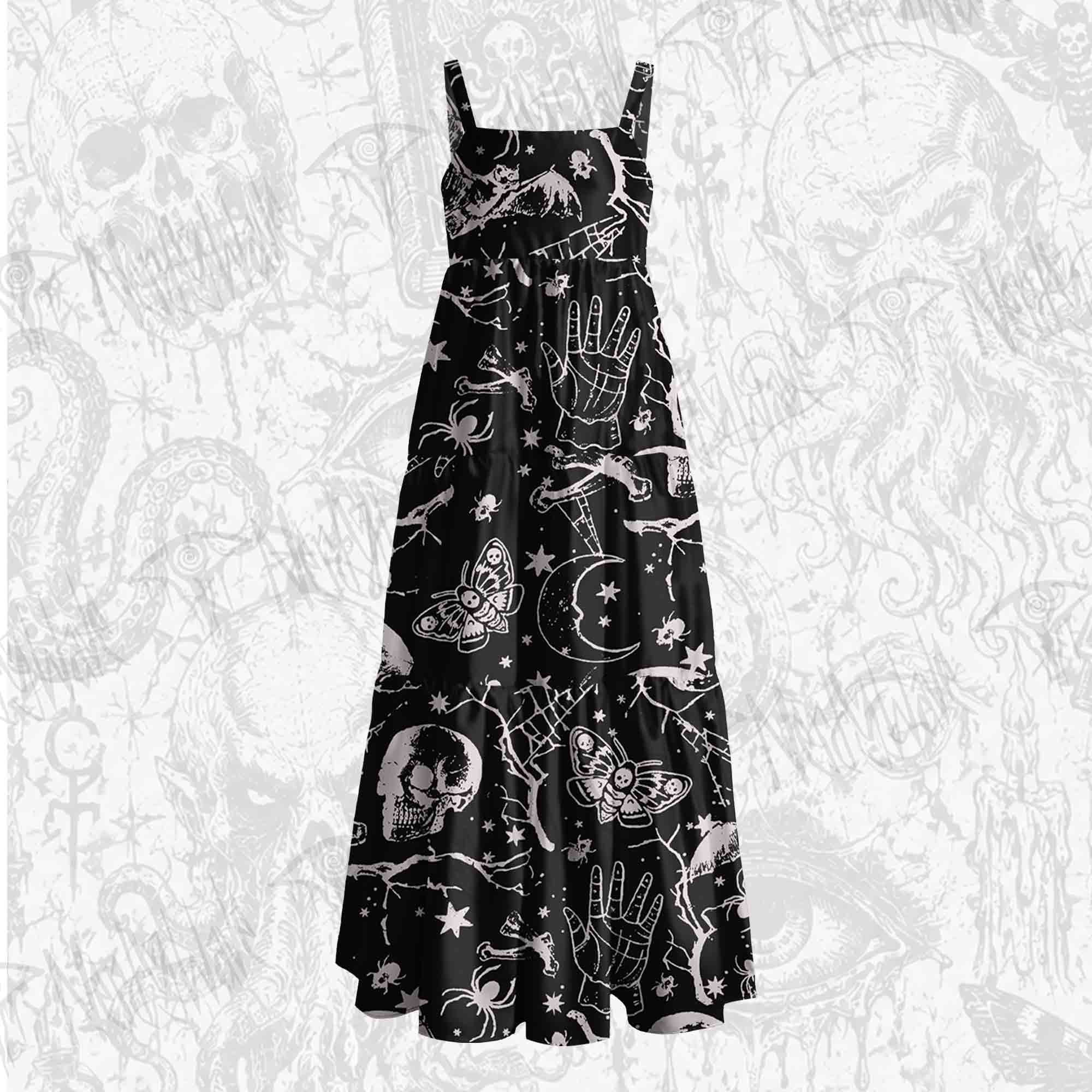 Death's Head Moth Wide Straps Maxi Dress