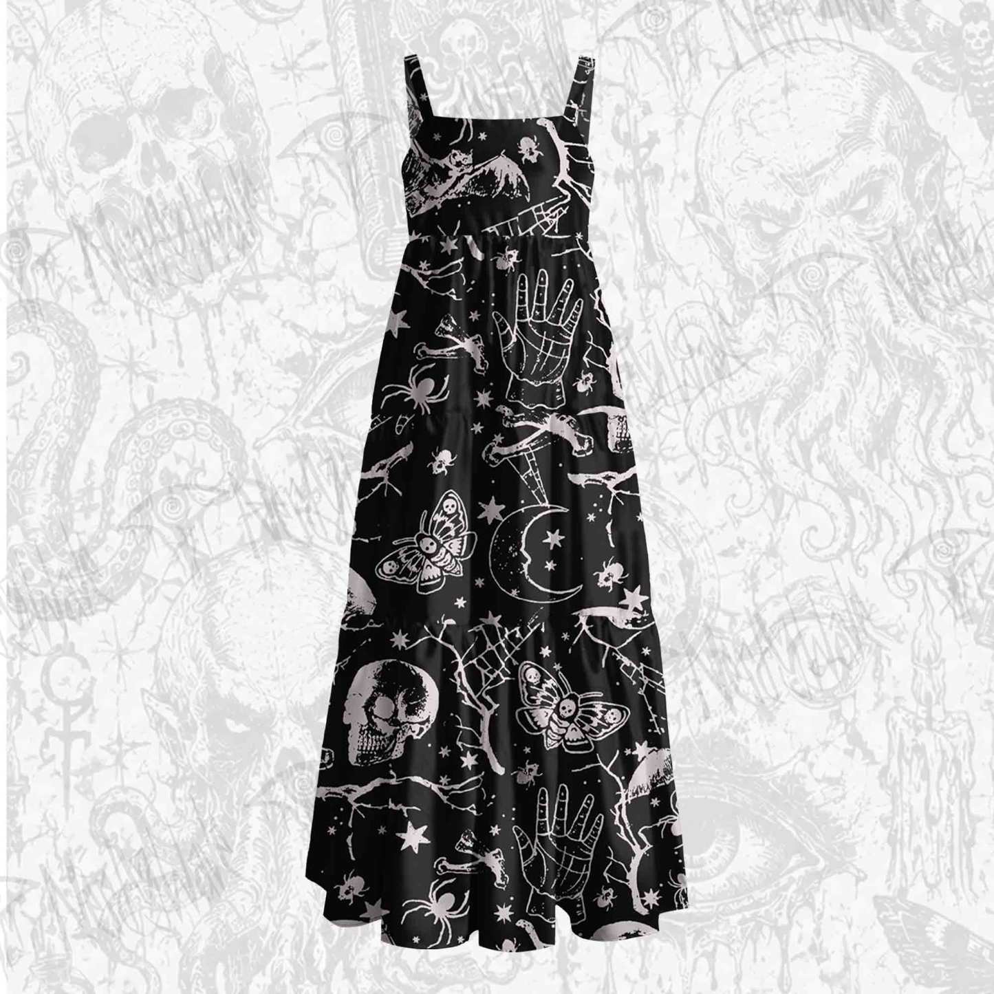 Death's Head Moth Wide Straps Maxi Dress